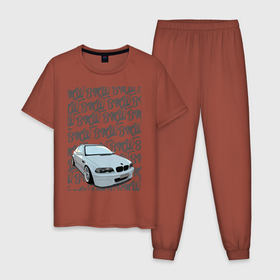 Мужская пижама хлопок с принтом BMW E46 черные надписи Skylik в Екатеринбурге, 100% хлопок | брюки и футболка прямого кроя, без карманов, на брюках мягкая резинка на поясе и по низу штанин
 | Тематика изображения на принте: bmw | e46 | m3 | авто | автомобили | бмв | е46 | м3 | машины
