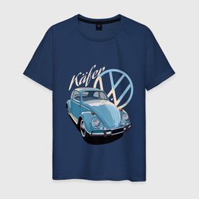 Мужская футболка хлопок с принтом VW Kafer в Новосибирске, 100% хлопок | прямой крой, круглый вырез горловины, длина до линии бедер, слегка спущенное плечо. | beetle | kafer | volkswagen | vw | авто | автомобили | битл | вольцваген | жук | машины | фольксваген | фольцваген