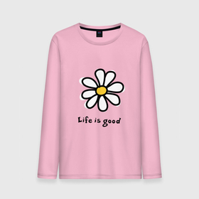 Мужской лонгслив хлопок с принтом LIFE IS GOOD в Тюмени, 100% хлопок |  | life is good | жизнь | растение | ромашка | цветок | цветочки