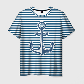 Мужская футболка 3D с принтом Тельняшка с якорем в Санкт-Петербурге, 100% полиэфир | прямой крой, круглый вырез горловины, длина до линии бедер | anchor | marine | vest | vest with anchor | морская | тельняшка | тельняшка с якорем | якорь
