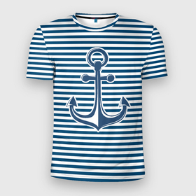 Мужская футболка 3D спортивная с принтом Тельняшка с якорем в Курске, 100% полиэстер с улучшенными характеристиками | приталенный силуэт, круглая горловина, широкие плечи, сужается к линии бедра | anchor | marine | vest | vest with anchor | морская | тельняшка | тельняшка с якорем | якорь