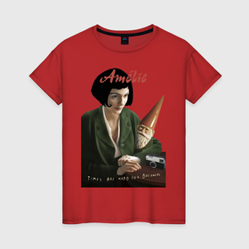 Женская футболка хлопок с принтом Амели в Кировске, 100% хлопок | прямой крой, круглый вырез горловины, длина до линии бедер, слегка спущенное плечо | amelie | амели | гном | кино | мелодрама | одри | пулен | фильм | французский