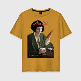 Женская футболка хлопок Oversize с принтом Амели в Санкт-Петербурге, 100% хлопок | свободный крой, круглый ворот, спущенный рукав, длина до линии бедер
 | amelie | амели | гном | кино | мелодрама | одри | пулен | фильм | французский