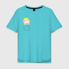 Мужская футболка хлопок Oversize с принтом Баттерс в кармане в Тюмени, 100% хлопок | свободный крой, круглый ворот, “спинка” длиннее передней части | batters | south park | баттерс | мульт | мультфильм | южный парк
