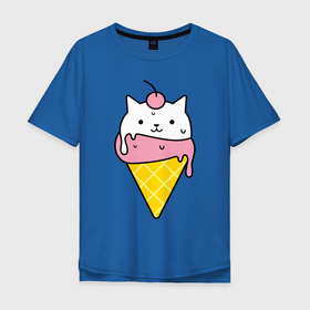 Мужская футболка хлопок Oversize с принтом Ice Cream Cat в Санкт-Петербурге, 100% хлопок | свободный крой, круглый ворот, “спинка” длиннее передней части | animal | cat | cute | ice cream | kitty | meow | друг | животные | киска | кися | китти | кот | котенок | котик | котэ | кошечка | кошка | мороженое | мур | мяу | питомец