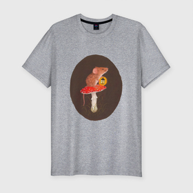 Мужская футболка хлопок Slim с принтом Ночное путешествие в Новосибирске, 92% хлопок, 8% лайкра | приталенный силуэт, круглый вырез ворота, длина до линии бедра, короткий рукав | арт | гриб | мухомор | мышка | мышь | ночь | природа | рисунок | фонарь