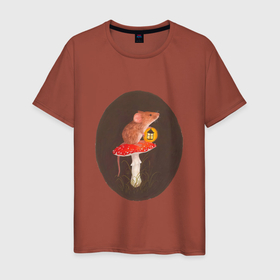 Мужская футболка хлопок с принтом Ночное путешествие в Екатеринбурге, 100% хлопок | прямой крой, круглый вырез горловины, длина до линии бедер, слегка спущенное плечо. | арт | гриб | мухомор | мышка | мышь | ночь | природа | рисунок | фонарь