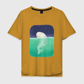 Мужская футболка хлопок Oversize с принтом Белуха в Санкт-Петербурге, 100% хлопок | свободный крой, круглый ворот, “спинка” длиннее передней части | арт | белуха | звезда | звёзды | море | ночное небо | ночь | океан | природа | рисунок