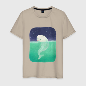 Мужская футболка хлопок с принтом Белуха в Санкт-Петербурге, 100% хлопок | прямой крой, круглый вырез горловины, длина до линии бедер, слегка спущенное плечо. | арт | белуха | звезда | звёзды | море | ночное небо | ночь | океан | природа | рисунок