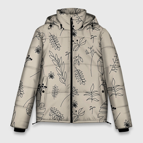 Мужская зимняя куртка 3D с принтом Цветы и листья в Курске, верх — 100% полиэстер; подкладка — 100% полиэстер; утеплитель — 100% полиэстер | длина ниже бедра, свободный силуэт Оверсайз. Есть воротник-стойка, отстегивающийся капюшон и ветрозащитная планка. 

Боковые карманы с листочкой на кнопках и внутренний карман на молнии. | art | green | абстракция | арт | ветки | изумруд | лето | листья | листья деревьев | молодёжная | пальма | пано | цветы