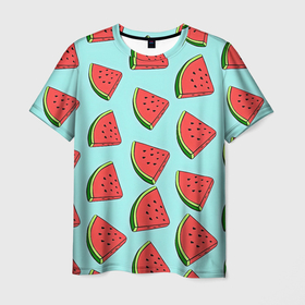 Мужская футболка 3D с принтом Дольки арбузов в Тюмени, 100% полиэфир | прямой крой, круглый вырез горловины, длина до линии бедер | Тематика изображения на принте: арбуз | дольки арбуза | еда | лето | фрукт | ягода