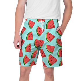 Мужские шорты 3D с принтом Дольки арбузов в Тюмени,  полиэстер 100% | прямой крой, два кармана без застежек по бокам. Мягкая трикотажная резинка на поясе, внутри которой широкие завязки. Длина чуть выше колен | арбуз | дольки арбуза | еда | лето | фрукт | ягода