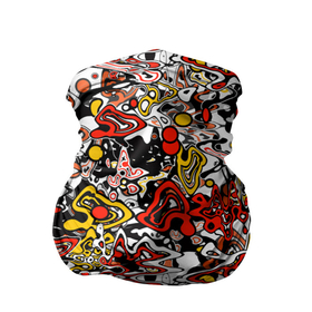 Бандана-труба 3D с принтом Абстрактный разноцветный узор в Белгороде, 100% полиэстер, ткань с особыми свойствами — Activecool | плотность 150‒180 г/м2; хорошо тянется, но сохраняет форму | абстрактный | граффити | желтый | красный | мазня | молодежный | популярный | разноцветный | рисунок | современный | черный