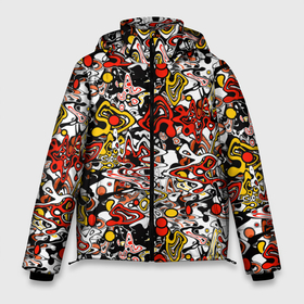 Мужская зимняя куртка 3D с принтом Абстрактный разноцветный узор в Тюмени, верх — 100% полиэстер; подкладка — 100% полиэстер; утеплитель — 100% полиэстер | длина ниже бедра, свободный силуэт Оверсайз. Есть воротник-стойка, отстегивающийся капюшон и ветрозащитная планка. 

Боковые карманы с листочкой на кнопках и внутренний карман на молнии. | абстрактный | граффити | желтый | красный | мазня | молодежный | популярный | разноцветный | рисунок | современный | черный