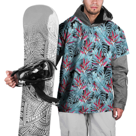 Накидка на куртку 3D с принтом Розово-голубой тропический  в Тюмени, 100% полиэстер |  | листья | листья монстеры | монстера | папоротник | пляжный | тропический | цветочный