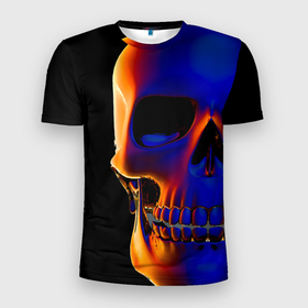 Мужская футболка 3D спортивная с принтом Череп/Scull в Петрозаводске, 100% полиэстер с улучшенными характеристиками | приталенный силуэт, круглая горловина, широкие плечи, сужается к линии бедра | rock | skull | рок | синий | цветной | череп | эксклюзив