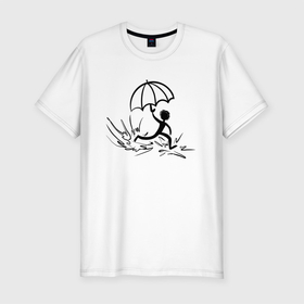 Мужская футболка хлопок Slim с принтом Приключения в Екатеринбурге, 92% хлопок, 8% лайкра | приталенный силуэт, круглый вырез ворота, длина до линии бедра, короткий рукав | rain | running | бег | дождь | лужа | приключения | силуэт