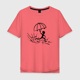 Мужская футболка хлопок Oversize с принтом Приключения в Тюмени, 100% хлопок | свободный крой, круглый ворот, “спинка” длиннее передней части | rain | running | бег | дождь | лужа | приключения | силуэт