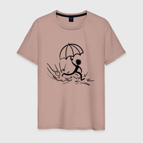 Мужская футболка хлопок с принтом Приключения , 100% хлопок | прямой крой, круглый вырез горловины, длина до линии бедер, слегка спущенное плечо. | rain | running | бег | дождь | лужа | приключения | силуэт