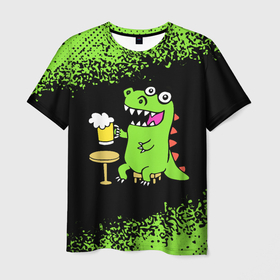 Мужская футболка 3D с принтом Пивозавр - Краска , 100% полиэфир | прямой крой, круглый вырез горловины, длина до линии бедер | Тематика изображения на принте: dinosaur | pivo | pivozavr | динозавр | краска | прикол | спрей