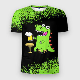 Мужская футболка 3D спортивная с принтом Пивозавр - Краска , 100% полиэстер с улучшенными характеристиками | приталенный силуэт, круглая горловина, широкие плечи, сужается к линии бедра | dinosaur | pivo | pivozavr | динозавр | краска | прикол | спрей