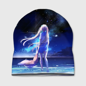 Шапка 3D с принтом Animegirl Night Sea в Санкт-Петербурге, 100% полиэстер | универсальный размер, печать по всей поверхности изделия | Тематика изображения на принте: аниме девушка | градиент | девочка | звезды | луна | море | на каждый день | небо | облака | океан | персонаж | синее | синий