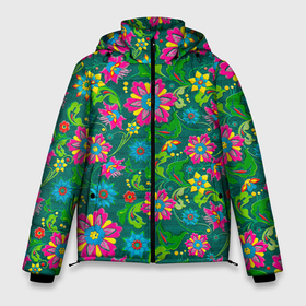Мужская зимняя куртка 3D с принтом Поле разноцветных цветков в Новосибирске, верх — 100% полиэстер; подкладка — 100% полиэстер; утеплитель — 100% полиэстер | длина ниже бедра, свободный силуэт Оверсайз. Есть воротник-стойка, отстегивающийся капюшон и ветрозащитная планка. 

Боковые карманы с листочкой на кнопках и внутренний карман на молнии. | красивые цветы | мозаика | мозаика из цветов | природа | узоры | узоры из цветов | цветочки | цветочная | цветы | цветы арт
