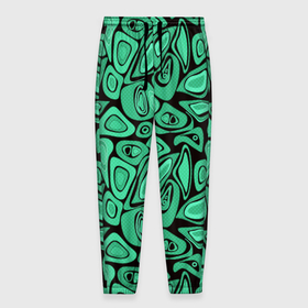 Мужские брюки 3D с принтом Зеленый абстрактный узор в Санкт-Петербурге, 100% полиэстер | манжеты по низу, эластичный пояс регулируется шнурком, по бокам два кармана без застежек, внутренняя часть кармана из мелкой сетки | абстрактный | в горошек | граффити | детский современный | зелено черный | простой | ретро