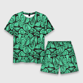 Мужской костюм с шортами 3D с принтом Зеленый абстрактный узор ,  |  | абстрактный | в горошек | граффити | детский современный | зелено черный | простой | ретро