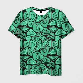 Мужская футболка 3D с принтом Зеленый абстрактный узор в Санкт-Петербурге, 100% полиэфир | прямой крой, круглый вырез горловины, длина до линии бедер | абстрактный | в горошек | граффити | детский современный | зелено черный | простой | ретро