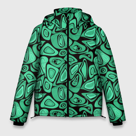 Мужская зимняя куртка 3D с принтом Зеленый абстрактный узор в Тюмени, верх — 100% полиэстер; подкладка — 100% полиэстер; утеплитель — 100% полиэстер | длина ниже бедра, свободный силуэт Оверсайз. Есть воротник-стойка, отстегивающийся капюшон и ветрозащитная планка. 

Боковые карманы с листочкой на кнопках и внутренний карман на молнии. | абстрактный | в горошек | граффити | детский современный | зелено черный | простой | ретро
