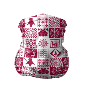 Бандана-труба 3D с принтом Новогодний рождественский узор в Екатеринбурге, 100% полиэстер, ткань с особыми свойствами — Activecool | плотность 150‒180 г/м2; хорошо тянется, но сохраняет форму | белый и красный | зимний | красный | новогодний | пэчворк | рождественский | скандинавский | этнический узор