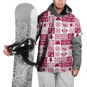 Накидка на куртку 3D с принтом Новогодний рождественский узор в Тюмени, 100% полиэстер |  | Тематика изображения на принте: белый и красный | зимний | красный | новогодний | пэчворк | рождественский | скандинавский | этнический узор