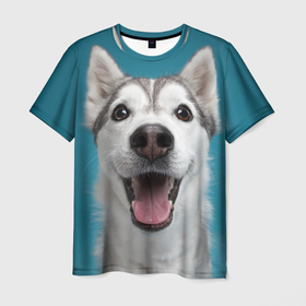 Мужская футболка 3D с принтом Хаски в Тюмени, 100% полиэфир | прямой крой, круглый вырез горловины, длина до линии бедер | dog | дог | домашние животные | звери | сибирский хаски | собака | собаки | хаски