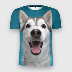 Мужская футболка 3D спортивная с принтом Хаски в Белгороде, 100% полиэстер с улучшенными характеристиками | приталенный силуэт, круглая горловина, широкие плечи, сужается к линии бедра | dog | дог | домашние животные | звери | сибирский хаски | собака | собаки | хаски