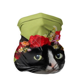 Бандана-труба 3D с принтом Кот и цветы в Курске, 100% полиэстер, ткань с особыми свойствами — Activecool | плотность 150‒180 г/м2; хорошо тянется, но сохраняет форму | cat | домашние животные | кот | коты | кошка | кошки | цветы | черный кот