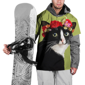 Накидка на куртку 3D с принтом Кот и цветы в Белгороде, 100% полиэстер |  | Тематика изображения на принте: cat | домашние животные | кот | коты | кошка | кошки | цветы | черный кот