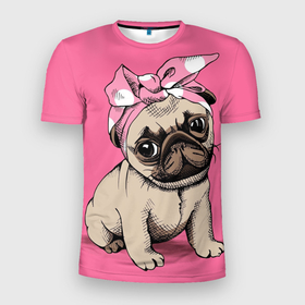 Мужская футболка 3D спортивная с принтом Мопс | собака в Новосибирске, 100% полиэстер с улучшенными характеристиками | приталенный силуэт, круглая горловина, широкие плечи, сужается к линии бедра | dog | дог | домашние животные | звери | мопс | мопсик | розовое | собака | собаки | собачка | собачки