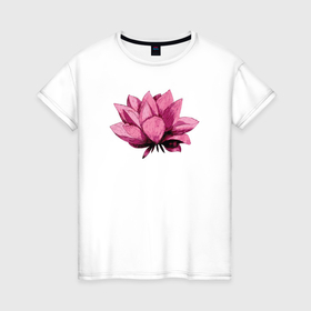 Женская футболка хлопок с принтом Лотус акварельный в Тюмени, 100% хлопок | прямой крой, круглый вырез горловины, длина до линии бедер, слегка спущенное плечо | delicate | flower | lines | lotus | pink | watercolor | акварель | линии | лотус | нежный | розовый | цветок