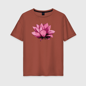 Женская футболка хлопок Oversize с принтом Лотус акварельный в Новосибирске, 100% хлопок | свободный крой, круглый ворот, спущенный рукав, длина до линии бедер
 | delicate | flower | lines | lotus | pink | watercolor | акварель | линии | лотус | нежный | розовый | цветок