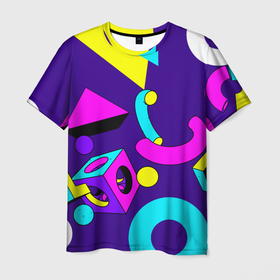 Мужская футболка 3D с принтом Геометрические фигуры в Петрозаводске, 100% полиэфир | прямой крой, круглый вырез горловины, длина до линии бедер | геометрический | красочный | мода | разноцветные 90 е | стиль | структура | текстура | ткань | узор | фон | цвет