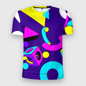 Мужская футболка 3D спортивная с принтом Геометрические фигуры в Екатеринбурге, 100% полиэстер с улучшенными характеристиками | приталенный силуэт, круглая горловина, широкие плечи, сужается к линии бедра | геометрический | красочный | мода | разноцветные 90 е | стиль | структура | текстура | ткань | узор | фон | цвет