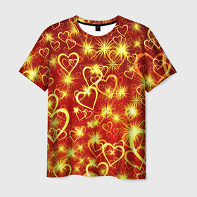 Мужская футболка 3D с принтом Любовный взрыв в Тюмени, 100% полиэфир | прямой крой, круглый вырез горловины, длина до линии бедер | любовь | салют | сердечки | сердца | сердце | фейверк