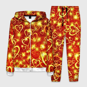 Мужской костюм 3D с принтом Любовный взрыв в Новосибирске, 100% полиэстер | Манжеты и пояс оформлены тканевой резинкой, двухслойный капюшон со шнурком для регулировки, карманы спереди | любовь | салют | сердечки | сердца | сердце | фейверк