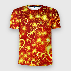 Мужская футболка 3D спортивная с принтом Любовный взрыв в Новосибирске, 100% полиэстер с улучшенными характеристиками | приталенный силуэт, круглая горловина, широкие плечи, сужается к линии бедра | любовь | салют | сердечки | сердца | сердце | фейверк