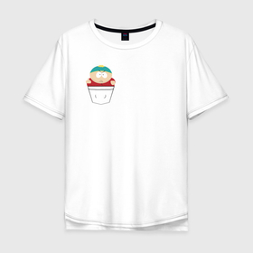 Мужская футболка хлопок Oversize с принтом Картман в кармане в Петрозаводске, 100% хлопок | свободный крой, круглый ворот, “спинка” длиннее передней части | cartman | south park | мульт | мультфильм | эрик картман | южный парк