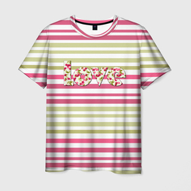 Мужская футболка 3D с принтом Вырезанные буквы LOVE в Тюмени, 100% полиэфир | прямой крой, круглый вырез горловины, длина до линии бедер | love | буквы | вишневый узор | вишня | детский | любовь | полосатый | полосы | школа | ягодный узор