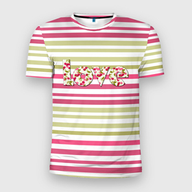 Мужская футболка 3D спортивная с принтом Вырезанные буквы LOVE в Тюмени, 100% полиэстер с улучшенными характеристиками | приталенный силуэт, круглая горловина, широкие плечи, сужается к линии бедра | love | буквы | вишневый узор | вишня | детский | любовь | полосатый | полосы | школа | ягодный узор