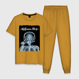 Мужская пижама хлопок с принтом Halloween Party в Белгороде, 100% хлопок | брюки и футболка прямого кроя, без карманов, на брюках мягкая резинка на поясе и по низу штанин
 | halloween | party | skeleton | x ray | вечеринка | рентген | скелет | хэллоуин