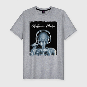 Мужская футболка хлопок Slim с принтом Halloween Party в Курске, 92% хлопок, 8% лайкра | приталенный силуэт, круглый вырез ворота, длина до линии бедра, короткий рукав | halloween | party | skeleton | x ray | вечеринка | рентген | скелет | хэллоуин